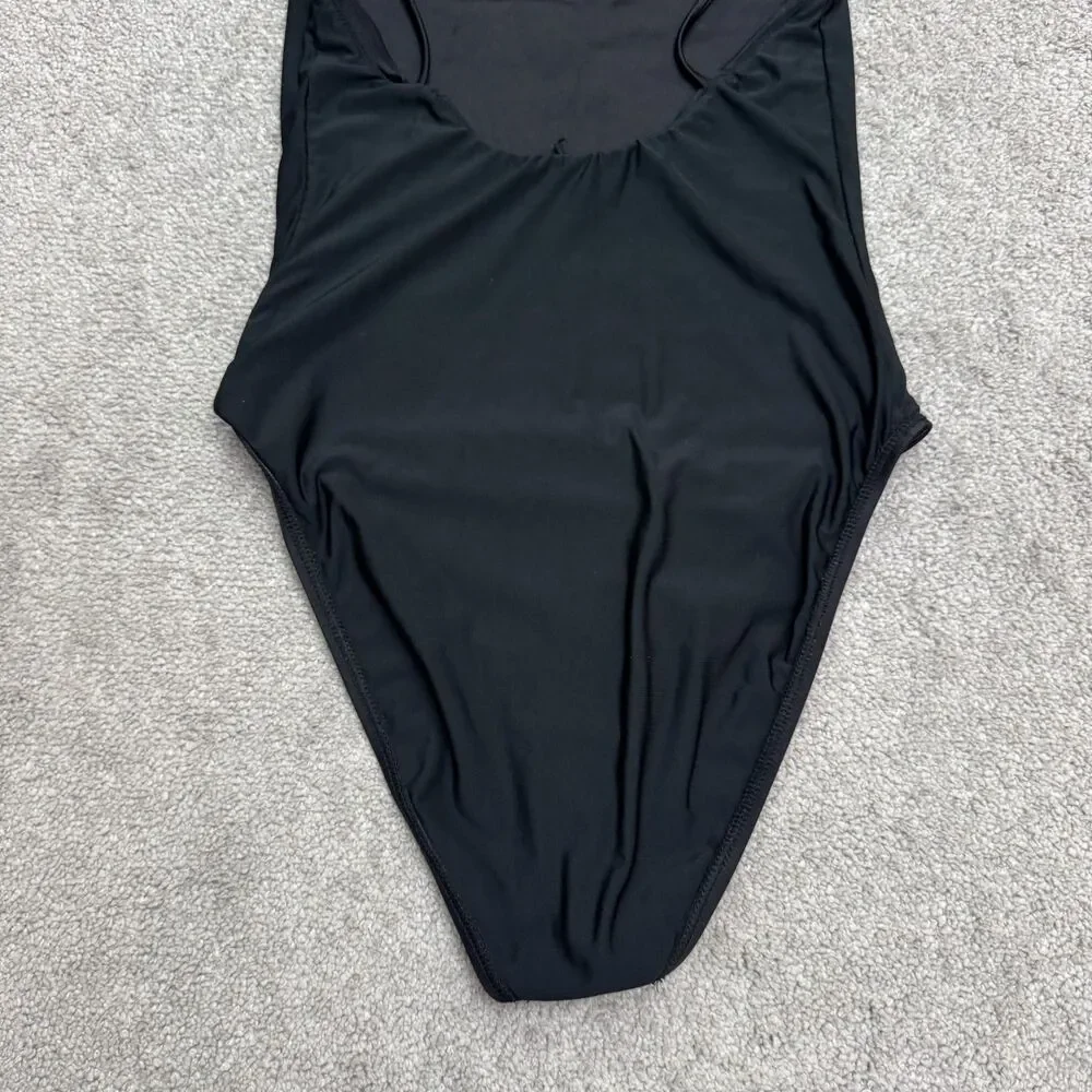 VYB Cami Straight Neck High Cut Open Back One Piece Swimsuit Women Medium Black